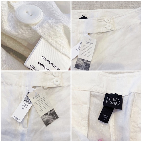 Eileen Fisher White Organic Linen Cropped Pants Sz M NEW - Picture 2 of 14